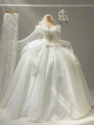 TVC830 Váy Cưới Làm Lễ, Đầm Cưới Đi Tiệc, Kim Sa Cúp Ngực, Tùng Bồng Bềnh