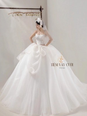 TVC860 Váy Cưới Làm Lễ, Váy Cưới Cô Dâu, Đầm Cưới Đi Tiệc, Cúp Ngực, Tùng Bồng, Xếp Ly