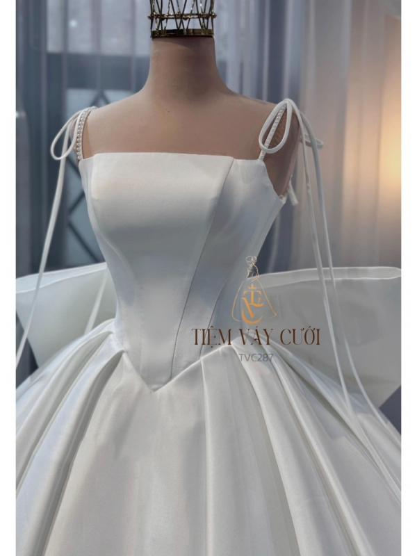 TVC287 Đầm Cưới Cô Dâu, Váy Cưới Đi Tiệc, Vải Phi Nhật, Cúp Ngực, Tùng Bồng