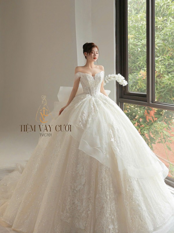 TVC701 Váy Cưới Làm Lễ, Đầm Cưới Đi Tiệc, Cúp Ngực, Tùng Bồng