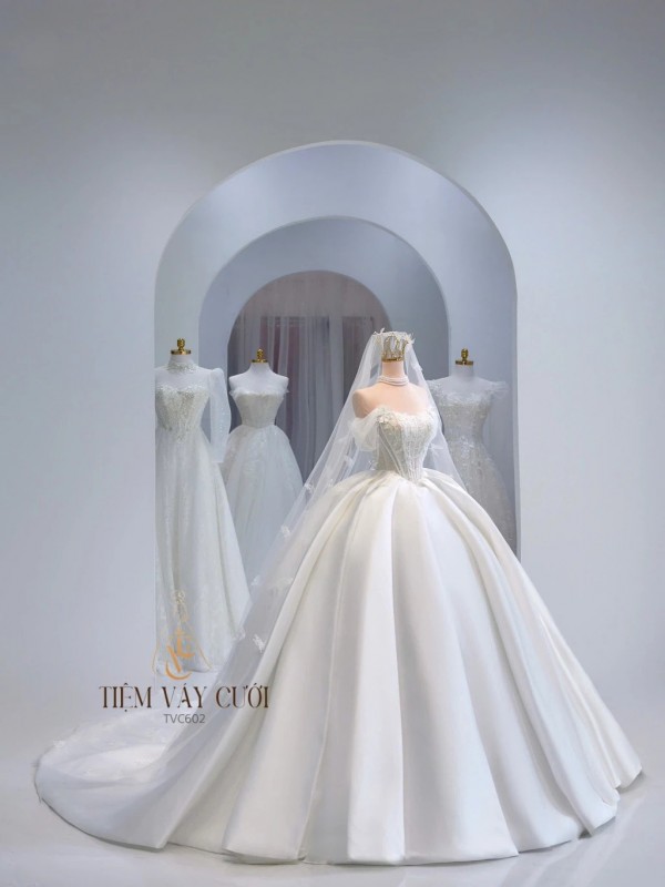 TVC602 Váy Cưới Làm Lễ, Đầm Cưới Đi Tiệc, Cúp Ngực, Tùng Bồng