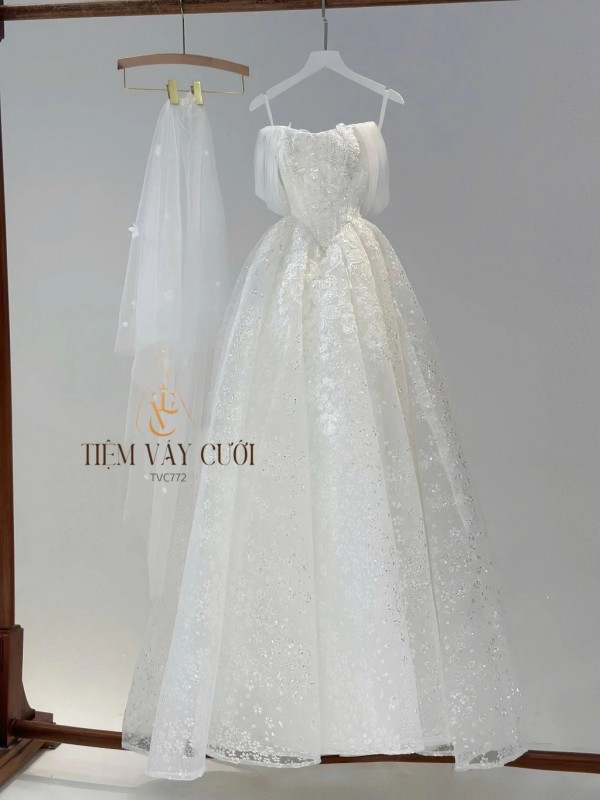 TVC772 Váy Cưới Làm Lễ, Váy Cưới Tiệc Cúp Ngực, Kim Sa , Váy Thiết Kế