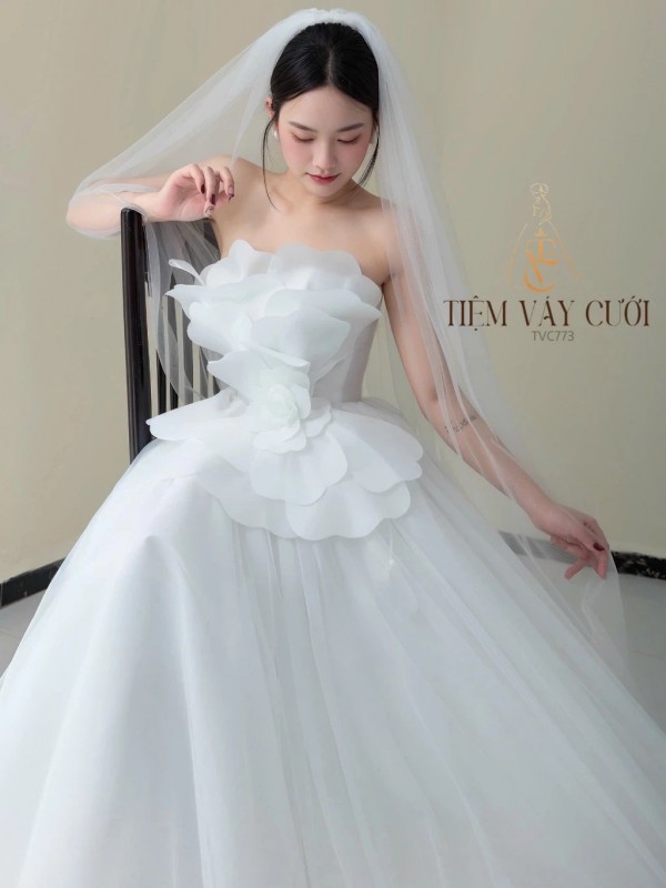 TVC773 Váy Cưới Đi Bàn, Đầm Cưới Đi Bàn, Cúp Ngực, Dáng Xòe