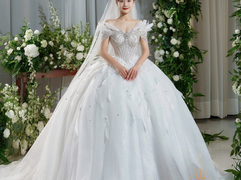 TVC600 Đầm Cưới Cô Dâu, Váy Cưới Tiệc Làm Lễ, Kim Sa, Cúp Ngực, Tùng Bồng