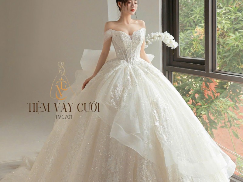 TVC701 Váy Cưới Làm Lễ, Đầm Cưới Đi Tiệc, Cúp Ngực, Tùng Bồng