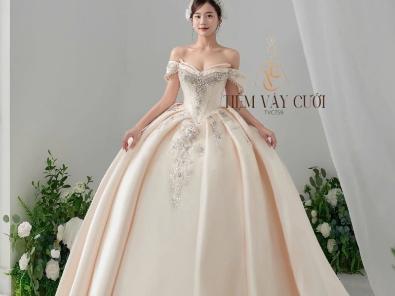 TVC759 Váy Cưới Làm Lễ, Phi, Sang Trọng, Xếp Ly