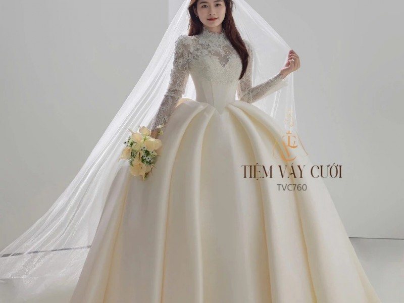 TVC760 Váy Cưới Làm Lễ, Đầm Cưới Đi Tiệc, Kim Sa, Ren, Tùng Bồng