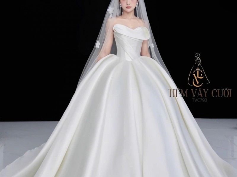 TVC793 Váy Cưới Làm Lễ,Đầm Cưới Tiệc, Cúp Ngực, Đính Ngọc
