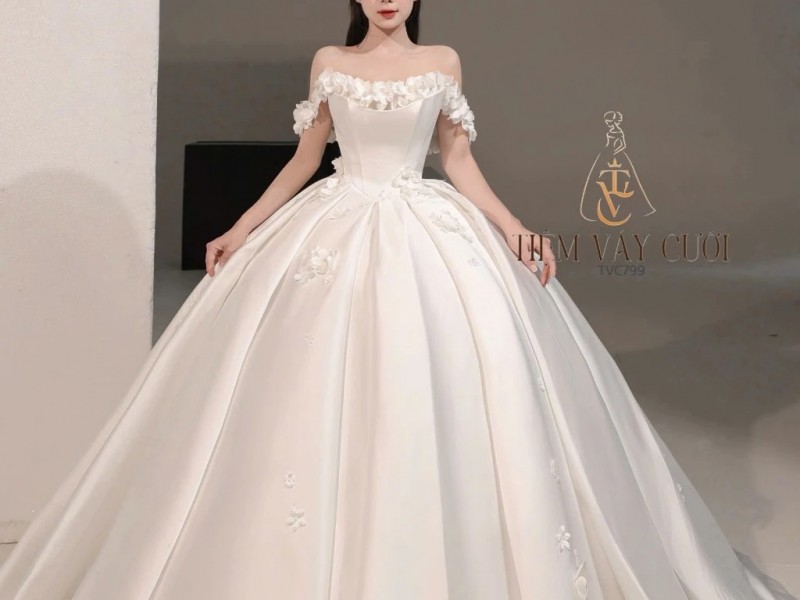 TVC799 Váy Cưới Làm Lễ, Đầm Cưới Đi Tiệc, Cúp Ngực, Tùng Bồng